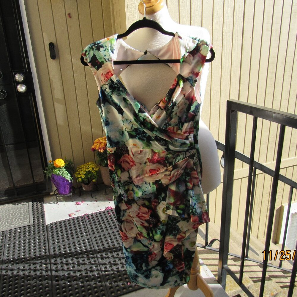 #494  NEW WOMAN'S FLORAL SATIN DRESS BY COAST  (SIZE 10)